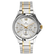Titan 1698BM01 Workwear Silver Dial Quartz Multifunction Stainless Steel Watch for Men 44.5mm