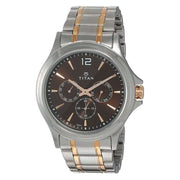 Titan 1698KM01 Workwear Brown Dial Quartz Multifunction Two-Tone Stainless Steel Watch for Men 45mm