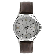 Titan 1698SL01 Silver Dial Quartz Multifunction Brown Leather Strap Watch for Men 44.5mm