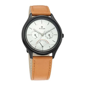 Titan 1803NL01 Neo Workwear Silver Dial Quartz Multifunction Tan Leather Strap Watch for Men 42mm