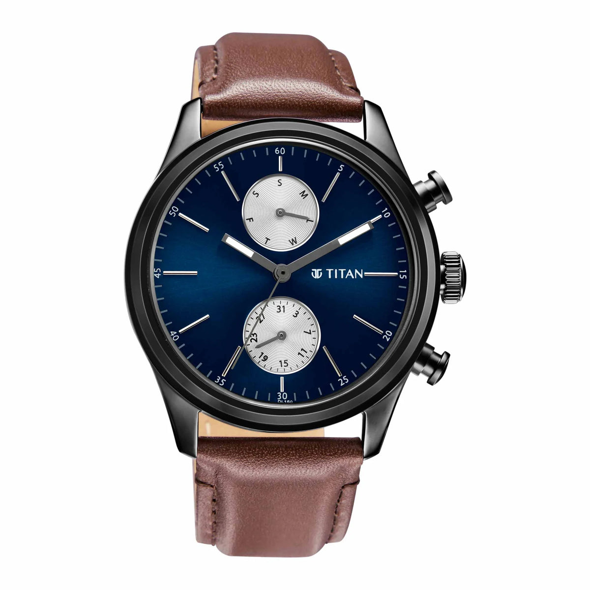 Titan 1805NL03 Elmnt Midnight Blue Dial Quartz Analog Brown Leather Strap Watch for Men 42mm