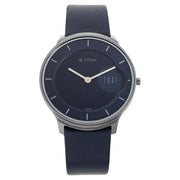 Titan 1843QL01 Edge Blue Dial Quartz Analog Blue Leather Strap Watch for Men 38mm