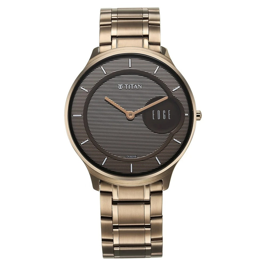 Titan 1843QM02 Edge Slim Brown Dial Quartz Analog Stainless Steel Strap Watch for Men 38mm