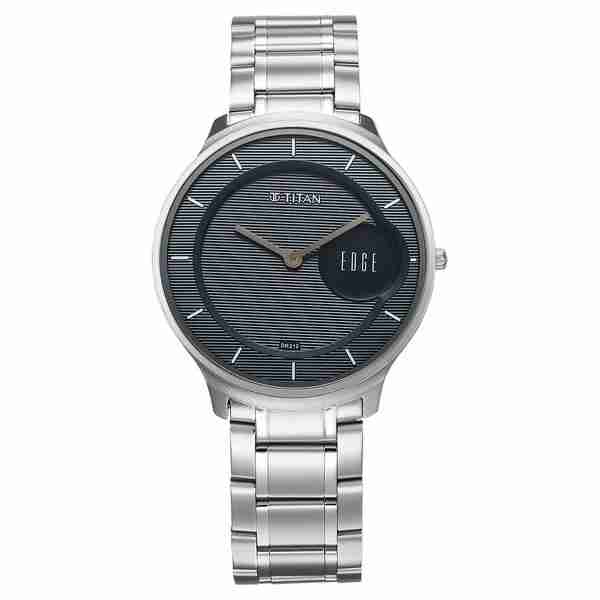 Titan 1843SM03 Edge Murals Blue Dial Quartz Analog Watch with Silver Stainless Steel Strap for Men 38mm