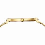 Titan 1843YM01 Edge quartz analog watch with white dial, sapphire glass and golden metal strap
