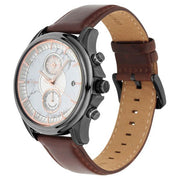 Titan 1847KL01 White Dial Brown Leather Strap Chronograph Watch for Men