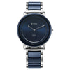Titan 1878KD02 Edge Fusion blue dial quartz analog watch with blue ceramic and stainless steel strap for men 41mm