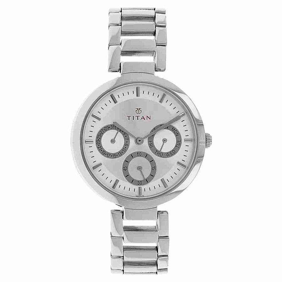 Titan 2480SM03 Sparkle Silver Dial Quartz Analog Stainless Steel Strap Watch for Women 35mm