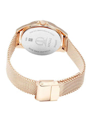 Titan 2565WM02 34mm women's analog watch with pink dial and elegant golden metal bracelet