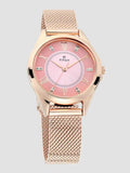 Titan 2565WM02 Pink Dial Quartz Multifunction Analog Watch with Golden Stainless Steel Strap for Women 34mm