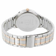 Titan 2590KM01 34mm women's analog watch with white dial, moonphase function and two-tone bracelet