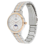 Titan 2590KM01 women's watch with white round dial and two-tone stainless steel strap