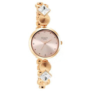 Titan 2606WM10 Raga Love All pink dial quartz analog watch with rose gold metal strap for women 28mm