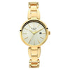 Titan 2642YM01 Raga Viva golden dial quartz analog watch with date and golden metal strap for women 31mm