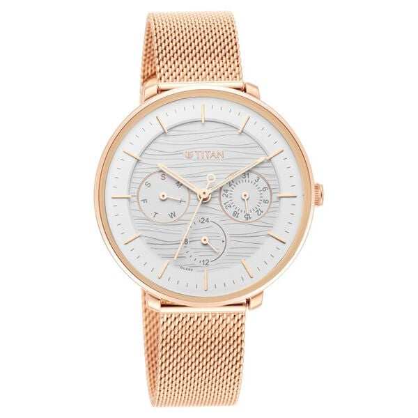Titan 2651WM02 Svelte Silver Dial Quartz Multifunction Analog Watch with Rose Gold Stainless Steel Strap for Women 35mm