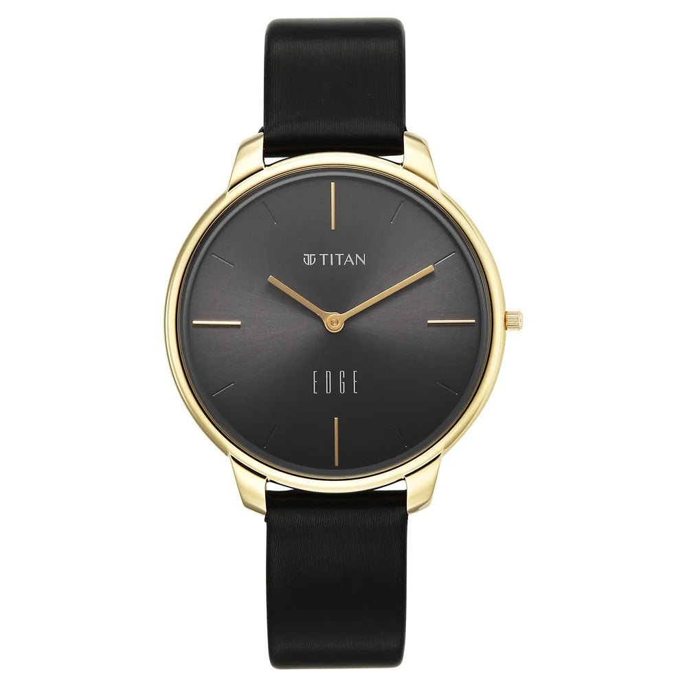 Titan 2654QL01 Edge Velora Black Dial Quartz Analog Two-Tone Leather Strap Watch for Women 34.5mm