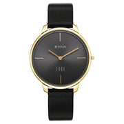 Titan 2654QL01 Edge Velora Black Dial Quartz Analog Two-Tone Leather Strap Watch for Women 34.5mm