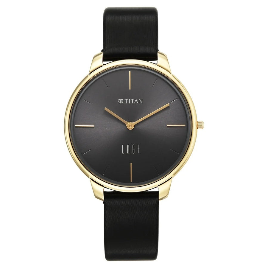 Titan 2654QL01 Edge Velora Black Dial Quartz Analog Two-Tone Leather Strap Watch for Women 34.5mm