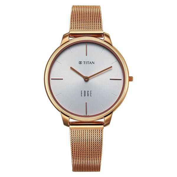 Titan 2654WM01 Edge White Dial Quartz Analog Watch with Rose Gold Stainless Steel Strap for Women 35mm