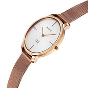 Titan 2654WM01 women's watch with white sunburst dial, rose gold mesh strap and slim stainless steel case