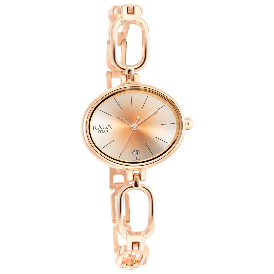 Titan 2667WM01 Raga Viva Silver Dial Quartz Analog Rose Gold Metal Strap Watch for Women 30.4mm