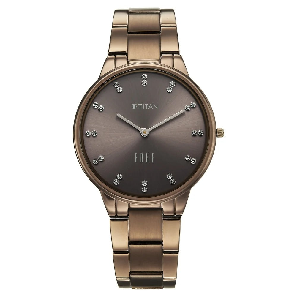 Titan 2734QM05 Edge Velora Brown Dial Quartz Analog Brown Stainless Steel Strap Watch for Women 34.5mm