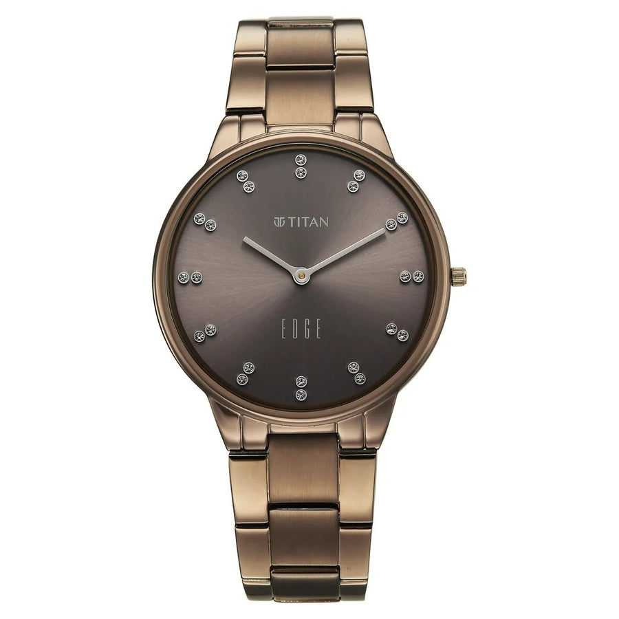 Titan 2734QM05 Edge Velora Brown Dial Quartz Analog Brown Stainless Steel Strap Watch for Women 34.5mm