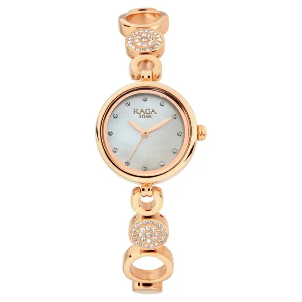 Titan 311WM05 Raga Mother of Pearl Dial Quartz Analog Rose Gold Metal Strap Watch for Women 25mm