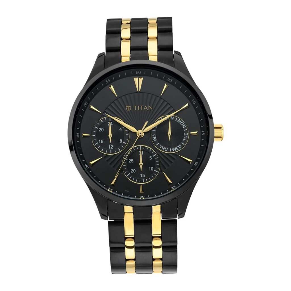 Titan 90127KM01 Regalia Opulent Black Dial Quartz Multifunction Two-Tone Stainless Steel Watch for Men 42mm