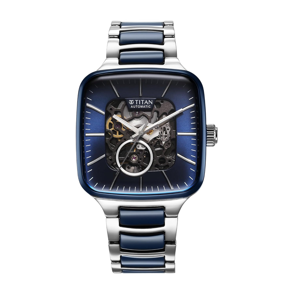 Titan 90175KD02 Ceramic Fusion Automatic Blue Dial Rose Gold & Silver Stainless Steel Watch for Men 39mm