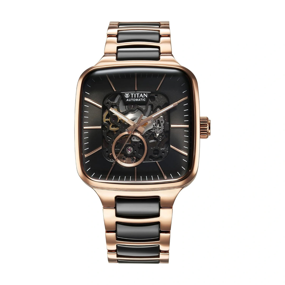 Titan 90175KD03 Ceramic Fusion Skeleton Automatic Black Dial Watch for Men 39mm