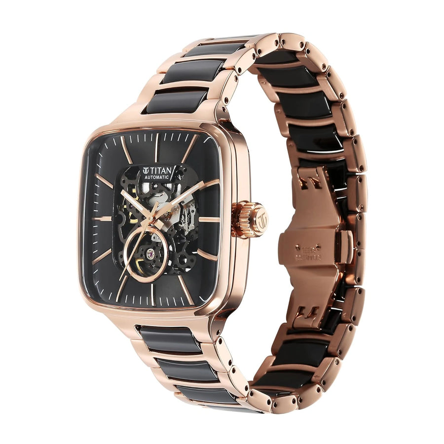 Titan 90175KD03 Ceramic Fusion Skeleton Automatic Black Dial Watch for Men 39mm