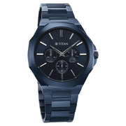 Titan 90198QM01 Classic Slim Multifunction Blue Dial Stainless Steel Watch for Men 44mm