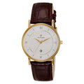 Titan 9162YL01 Classique White Dial Quartz Analog Watch with Date Brown Leather Strap for Men 36.15mm