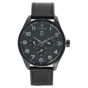 Titan 9483NL02 grey dial quartz analog watch with black leather strap for men 45mm