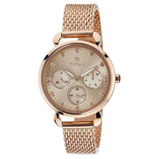 Titan 95013WM01 rose gold dial quartz multifunction watch with rose gold stainless steel strap for women 34mm