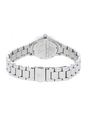 Titan 95024SM02 women's watch with purple sunray dial, stone-studded bezel and silver stainless steel strap