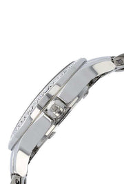 Titan 95024SM03 women's watch with green sunray dial, stone-studded bezel and silver stainless steel strap