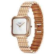 Titan 95343WM01 rose gold metal strap watch for women with mother of pearl analog dial