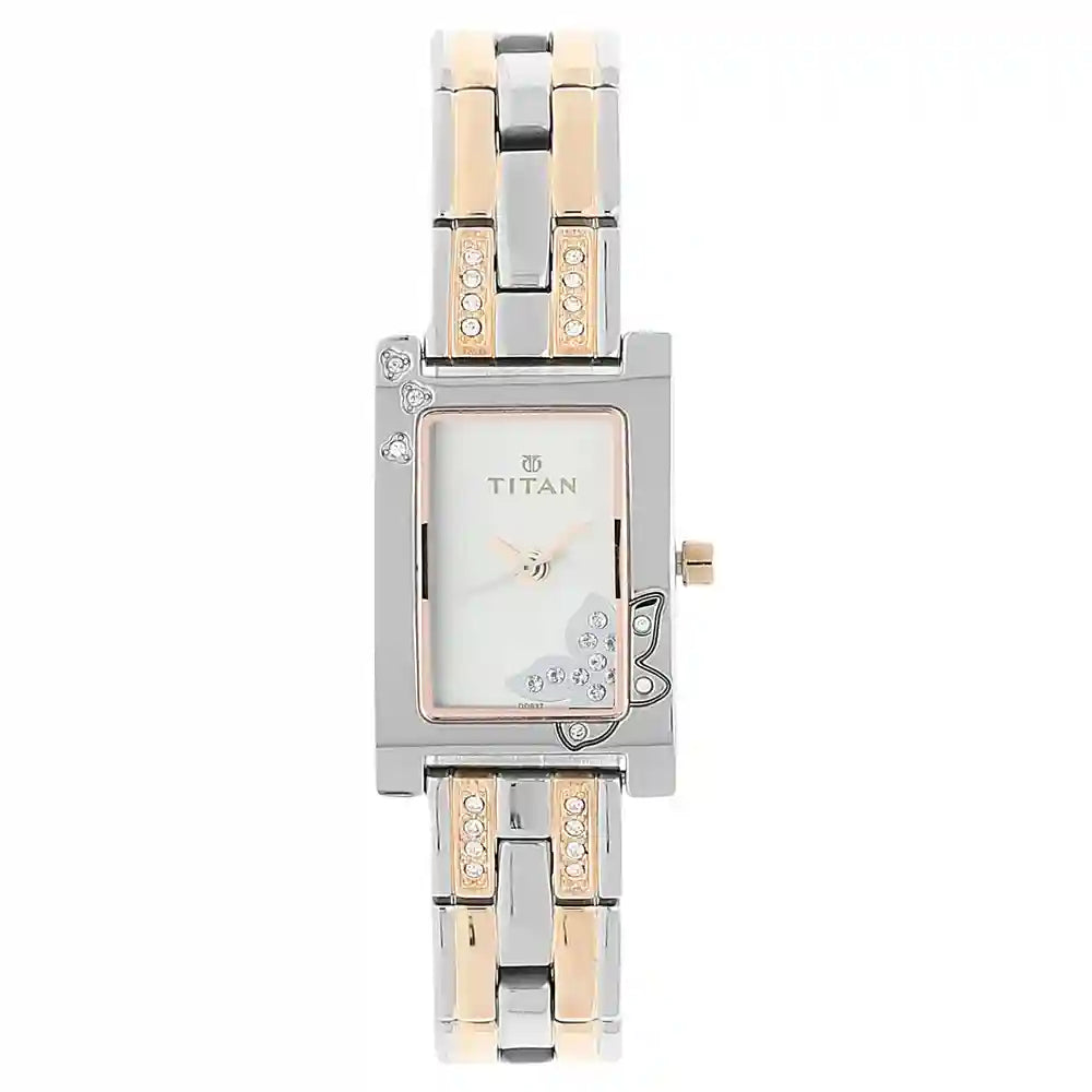 Titan 9716KM01 Silver Dial Quartz Analog Watch with Two-Tone Metal Strap for Women 20mm