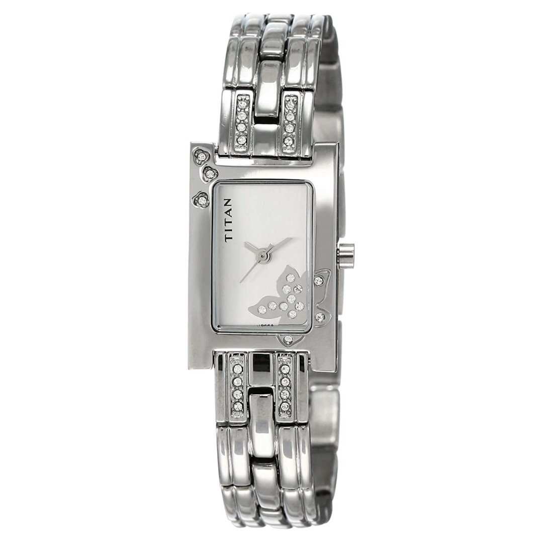 Titan 9716SM01 Raga Blue Dial Quartz Analog Watch with Silver Metal Strap for Women 17mm