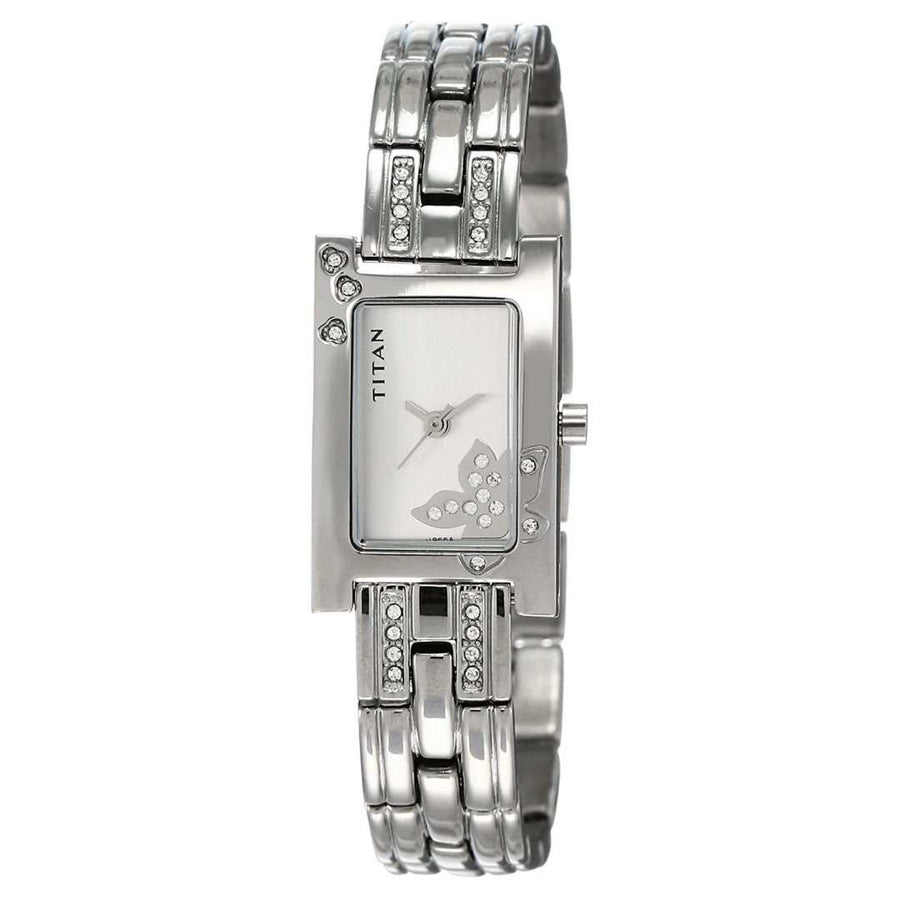 Titan 9716SM01 Raga Blue Dial Quartz Analog Watch with Silver Metal Strap for Women 17mm