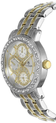 Titan 9743BM01 women's watch with silver dial and two-tone stainless steel metal strap