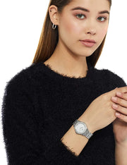 Titan 9798SM02 round quartz watch with white dial, silver-tone case and fold-over clasp