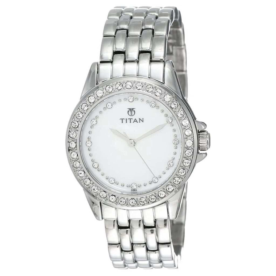 Titan 9798SM02 White Dial Quartz Analog Watch with Silver Metal Strap for Women 32mm