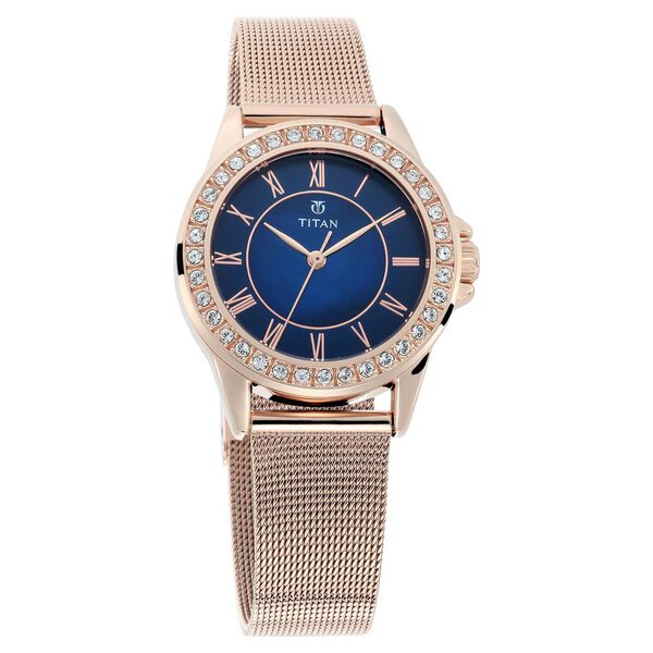 Titan 9798WM03 Sparkle Mother of Pearl Dial Quartz Analog Rose Gold Stainless Steel Strap Watch for Women 32mm