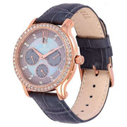 Titan 9956WL03 women's watch with black leather strap, round mother of pearl dial and stone-studded case