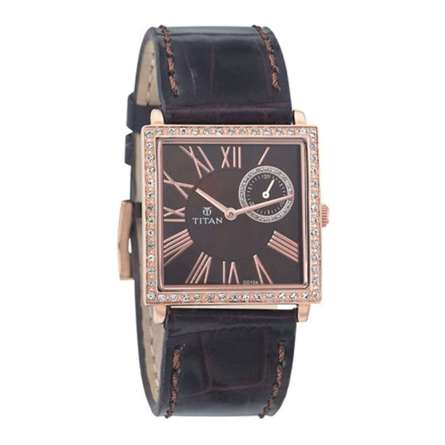 Titan 9961WL02 Raga Brown Dial Quartz Analog Watch with Date Black Leather Strap for Women 30mm