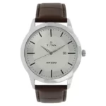Titan 1584SL03 Silver Dial Brown Leather Strap Watch